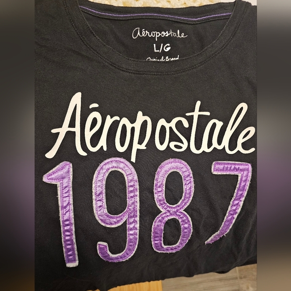 Aeropostale 87 Appliqué Graphic Black Tee Size Large Preloved - Picture 6 of 9